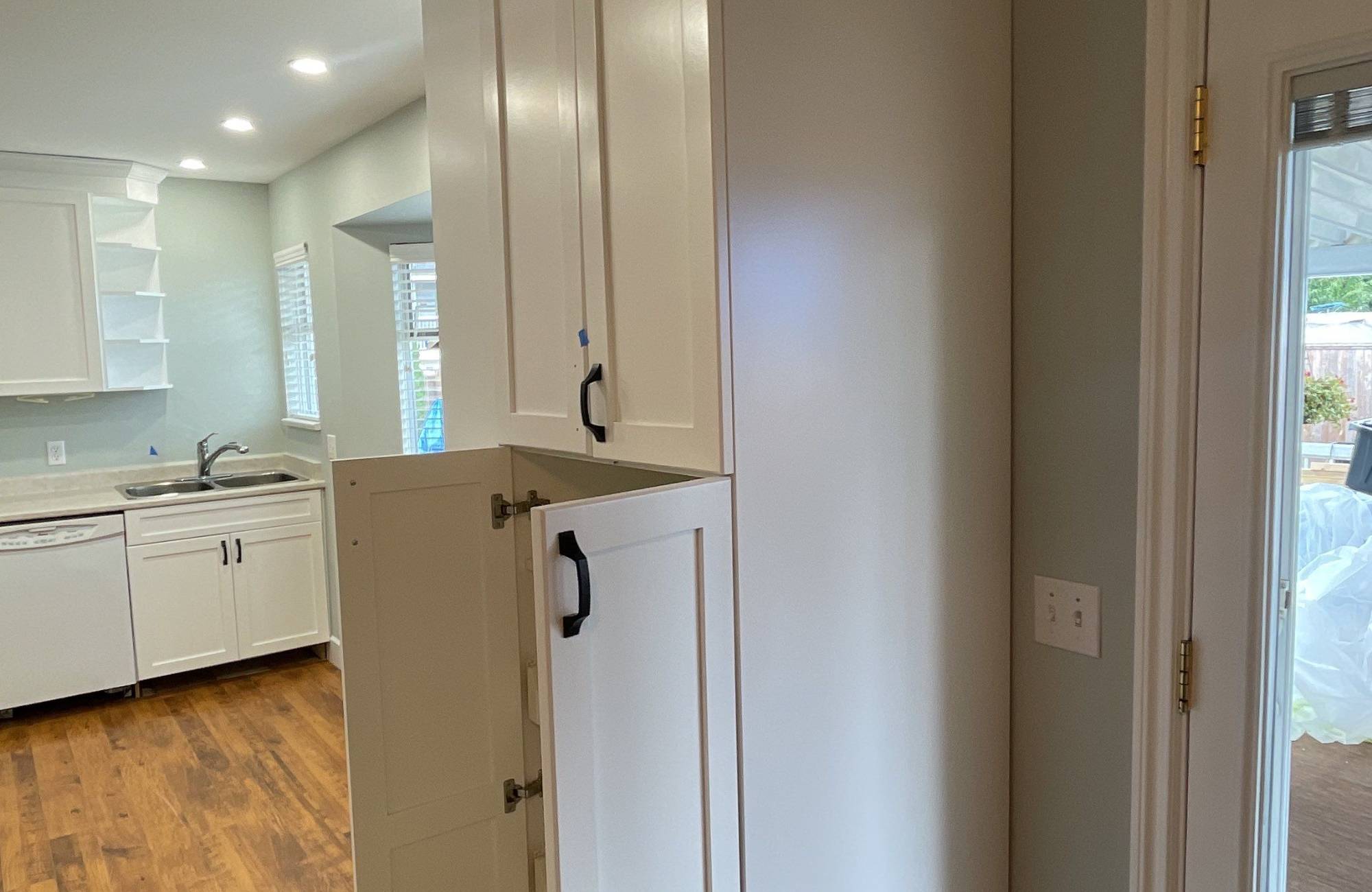 opened doors kitchen cabinet repaint