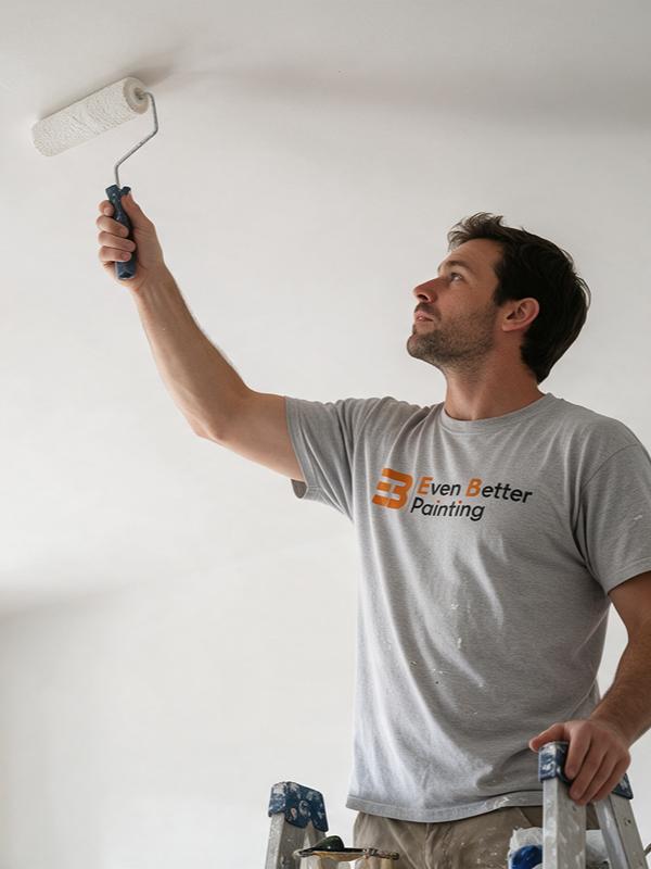 Even Better painter painting popcorn ceiling Close-up of a popcorn ceiling